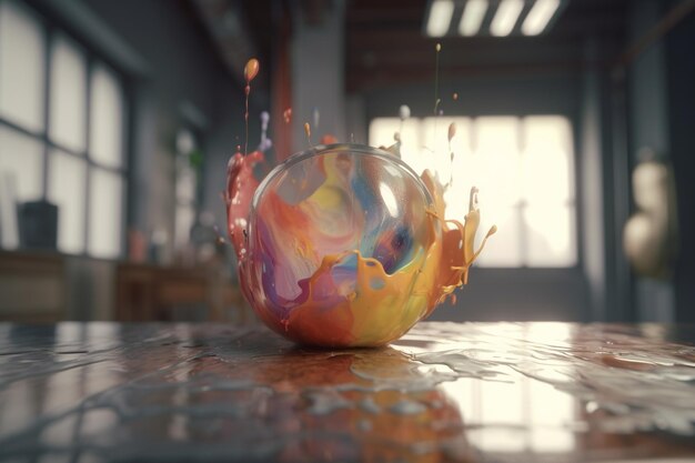 Una bola de pintura y una bola de cristal con la palabra arte.