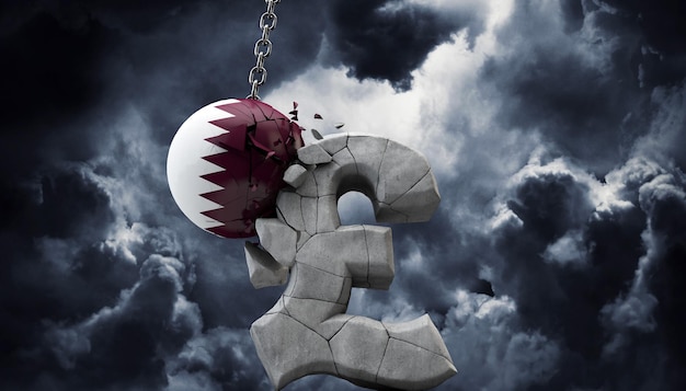 Bola de qatar rompiendo un símbolo de libra esterlina reino unido economía d render