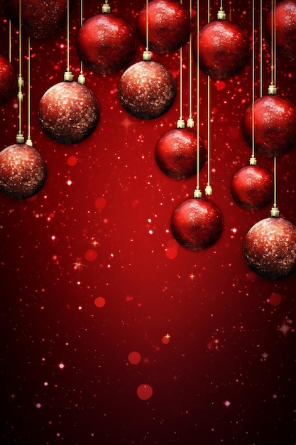 Bola roja de Navidad colorida con un fondo rojizo colgando de la parte superior