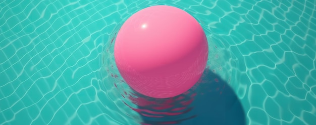 Una bola rosa flota en una piscina con el sol brillando sobre ella.