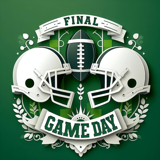 Bola de rugby con trofeo en diseño vectorial Ilustración para el fondo verde Día del juego final
