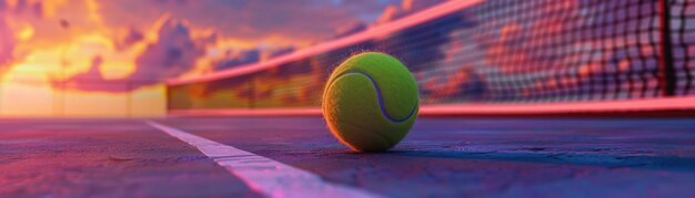 Foto bola de tenis en la cancha en ángulo bajo cercano