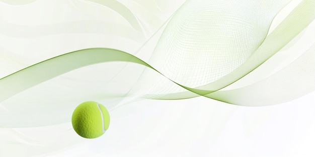 Bola de tenis en un fondo de onda verde con espacio de copia para el texto