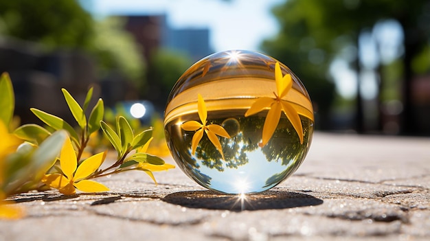 bola transparente com flores Fotografia de alta definição papel de parede de fundo criativo