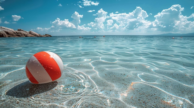 Bola vermelha e branca flutuando na água