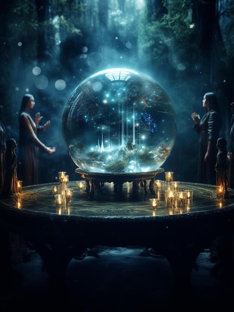 una bola de vidrio con una escena en el interior y un hombre en el medio con una mujer de pie en el medio.