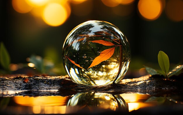 Una bola de vidrio con una hoja conservada en el interior que captura la belleza de la naturaleza de una manera única y artística