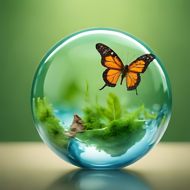 Foto una bola de vidrio con una mariposa y las palabras mariposa en ella