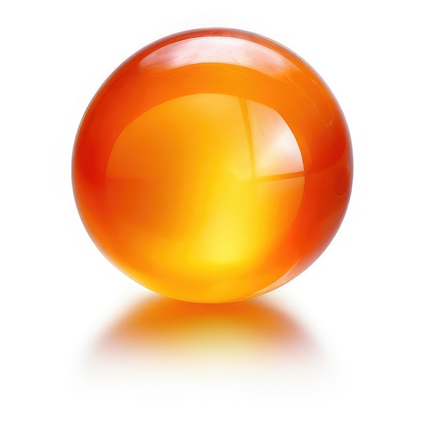 Foto una bola de vidrio con un reflejo de una gran bola naranja.
