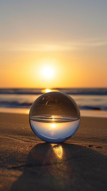 Foto bola de vidrio sentada en la playa