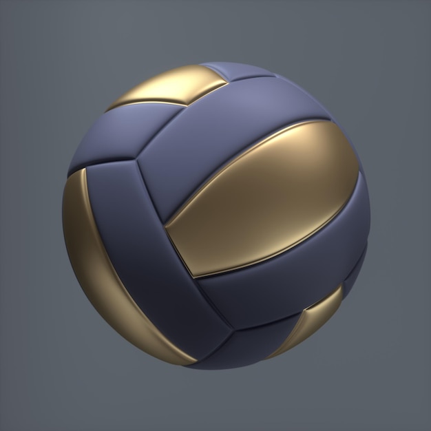 Bola de voleibol deportiva dorada con renderización 3D de color gris de fondo mono y púrpura