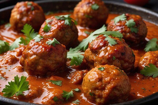 Foto bolachas de carne de pollo tandoori en una salsa salada