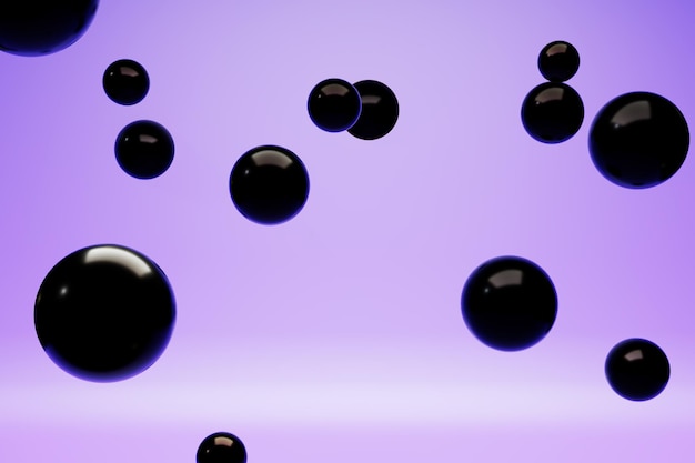 Bolas abstractas negras sobre fondo violento 3d render