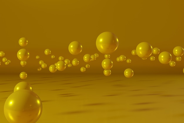 Bolas amarelas flutuando em um fundo amarelo Cena de renderização 3D abstrata