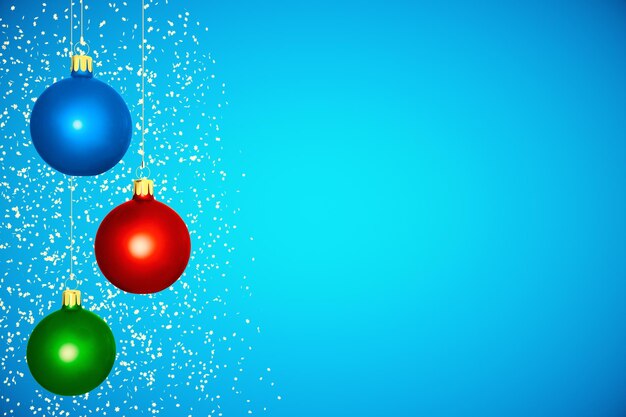 Bolas de árbol de Navidad en fondo azul