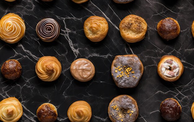 Bolas de azúcar de fondo de patrones sin fisuras de pastelería bocanadas de pastelería