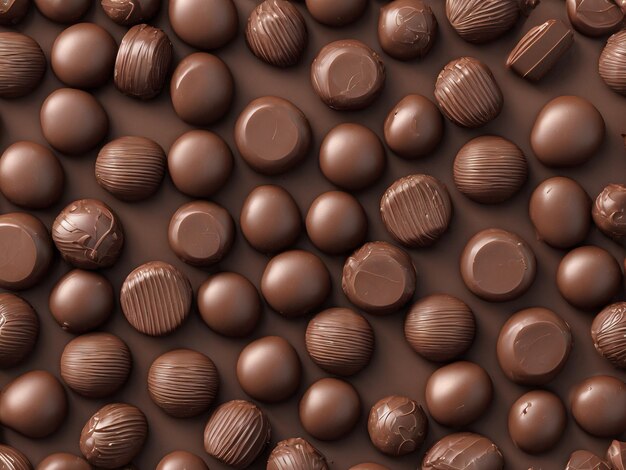 Foto bolas de chocolate redondeadas realistas colocadas en una plataforma marrón