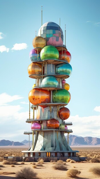 bolas de colores en una torre