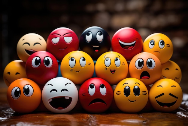 Bolas coloridas com diferentes emoticons de sorrisos