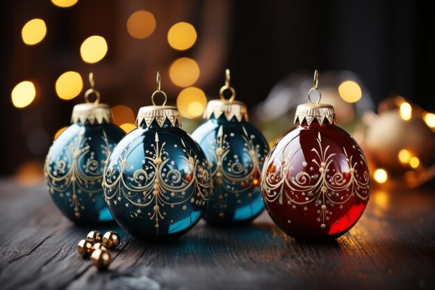 Bolas coloridas de Natal com ornamento dourado Foto de alta qualidade