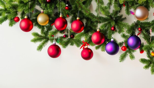 Bolas de árvore de Natal penduradas no teto como fundo de decoração de Natal