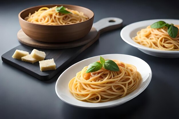bolas de carne de pasta, espaguete, molho de tomate, queijo parmesão ralado