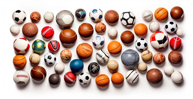 Foto bolas de esportes diferentes na imagem gerada por ia de fundo branco