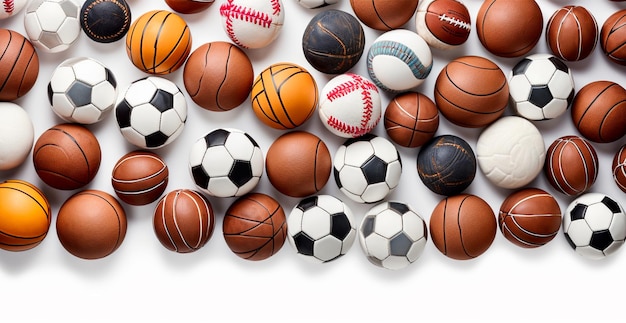 Foto bolas de esportes diferentes na imagem gerada por ia de fundo branco