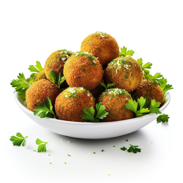 bolas de falafel fritas com salsa isoladas em fundo branco halafel