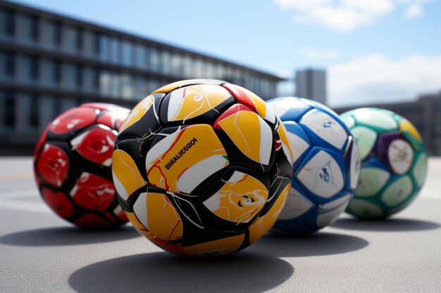 Foto bolas de futebol em fila