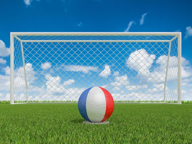 Bolas de futebol na França sinaliza cores na renderização em 3d do campo de futebol