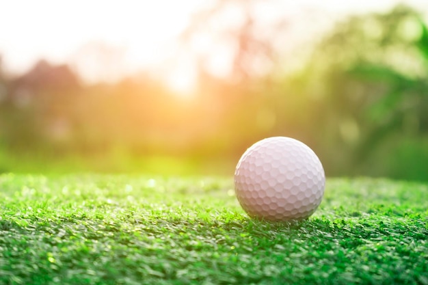 Bolas de golfe em gramados verdes em belos campos de golfe