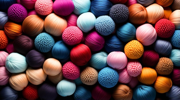 Bolas de lã coloridas em fundo preto