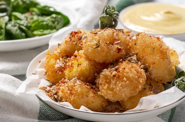 Bolas de mussarela frita com queijo mussarela empanadas em panko