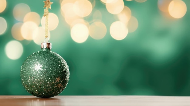 Bolas de Natal de cor verde sobre fundo verde desfocado Conceito de Natal gerado por IA