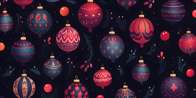 Foto bolas de natal de desenho animado padrão sem costura fundo ai gerar