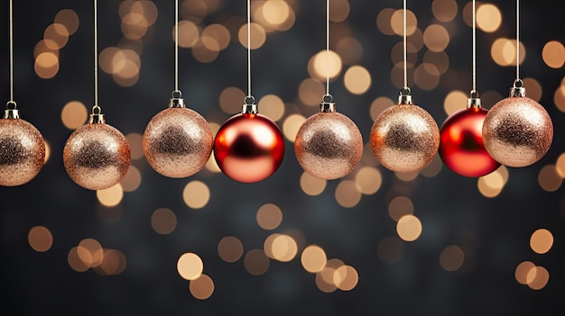 Bolas de natal penduradas com espaço para texto ou para serem usadas como plano de fundo