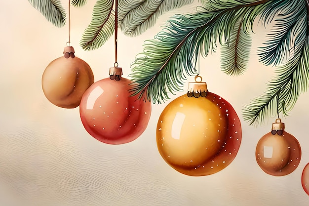 Bolas de Natal penduradas no galho da árvore do abeto Ilustração generativa de IA