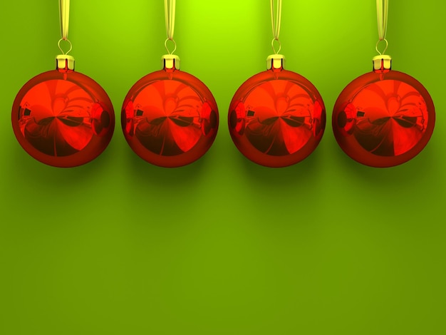 Foto bolas de natal vermelhas em renderização 3d de fundo verde