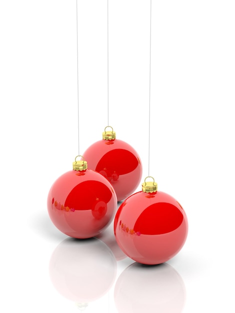 Bolas de Natal vermelhas isoladas no fundo branco