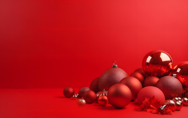 Bolas de Natal vermelhas sobre um fundo vermelho