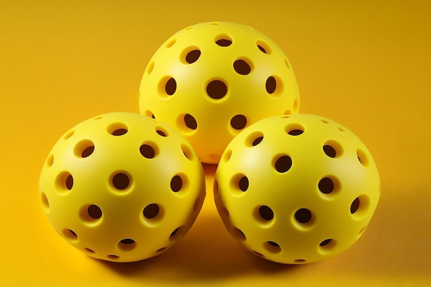 Foto bolas de pickleball perfuradas amarelas, generative ai