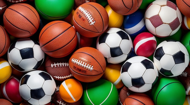 Foto bolas deportivas de fondo bolas de fútbol en una pelota abstracta de fondo de primer plano de bolas de deporte