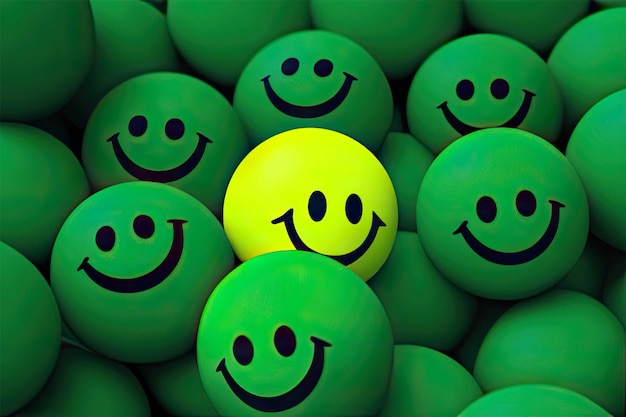 bolas de emoji sonrientes verdes y amarillas divertidas