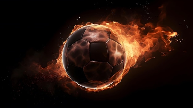 Foto bolas de fuego balón de fútbol altamente renderizado sobre fondo negro por aleksander gierymski en cinema 4d