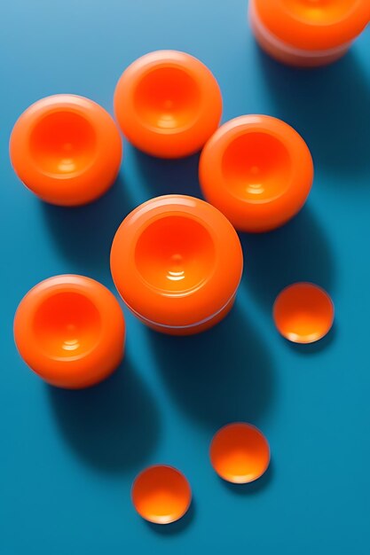 bolas laranjas estão em uma mesa azul com um que diz laranja