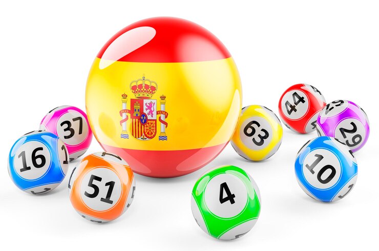 Bolas de lotería con bandera española Lotería en España representación 3D concepto