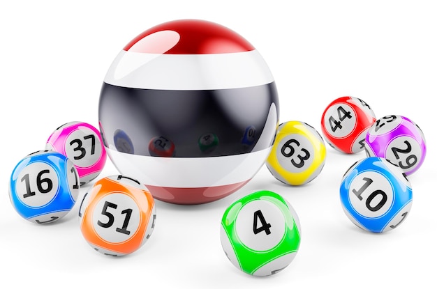 Las bolas de la lotería con la bandera tailandesa La lotería en Tailandia concepto renderización 3D aislado en fondo blanco