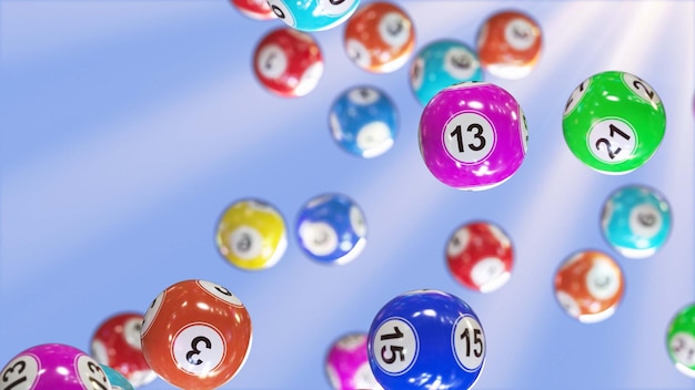 Foto bolas de lotería bingo lotto o juegos de keno en el fondo azul