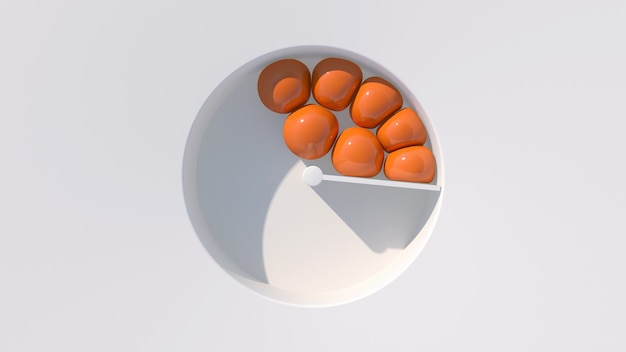 Bolas macias de laranja. fundo branco, luz forte. ilustração abstrata, renderização 3d.